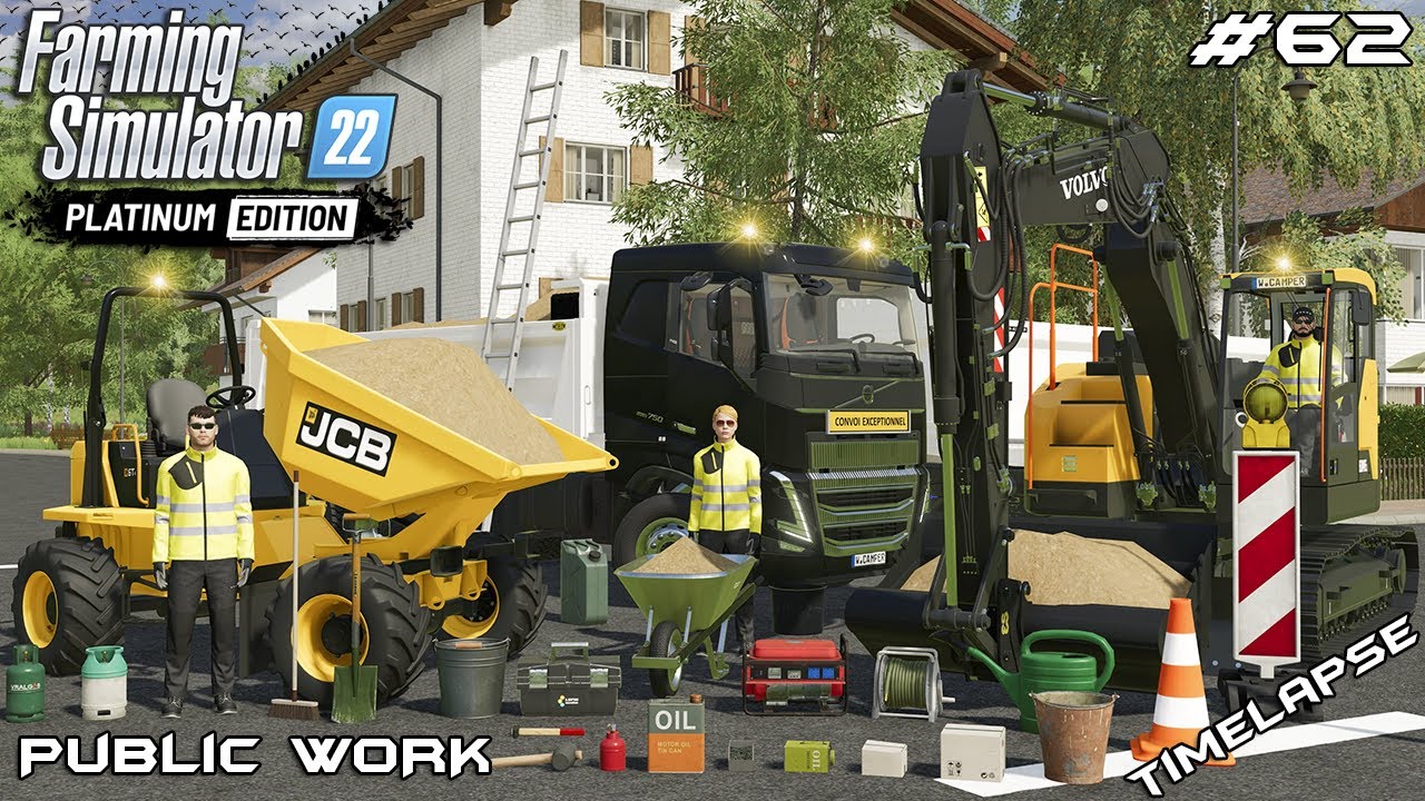 BACKFILLING THE TRENCH W/VOLVO ECR145EL & JCB 6T-1 | Public Work | Farming Simulator 22 | Episode 62