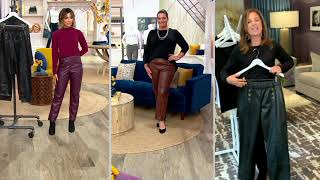 Susan Graver Faux Leather Ankle Pants with Button Detail on QVC