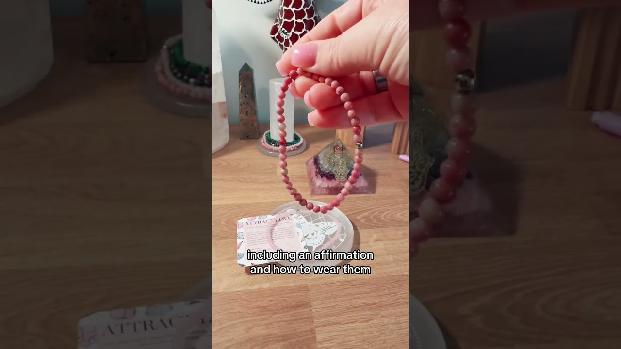 The Attract Love Crystal Bracelet Set includes rose quartz, rhodonite, and malachite made with 4 mm