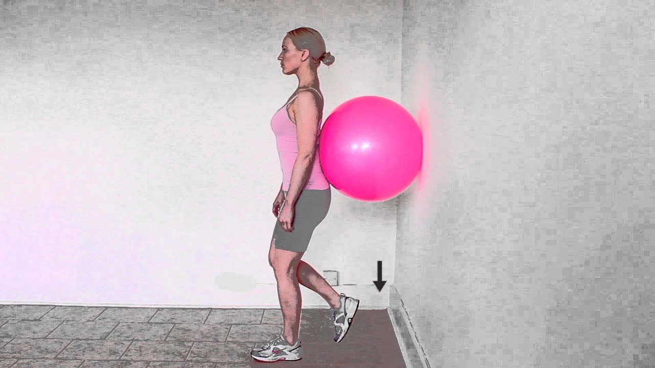 Quarter squat single leg Swiss ball - YouTube