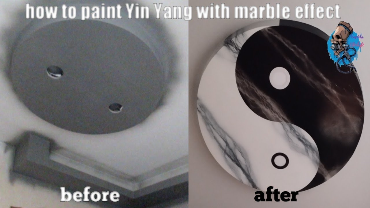 how to paint yinyang design with marble effect on center light ceiling