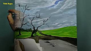 Acrylic landscape painting/ lukisan alam// simple painting