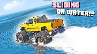 What vehicle will slide further on the water surface in BeamNG Drive
