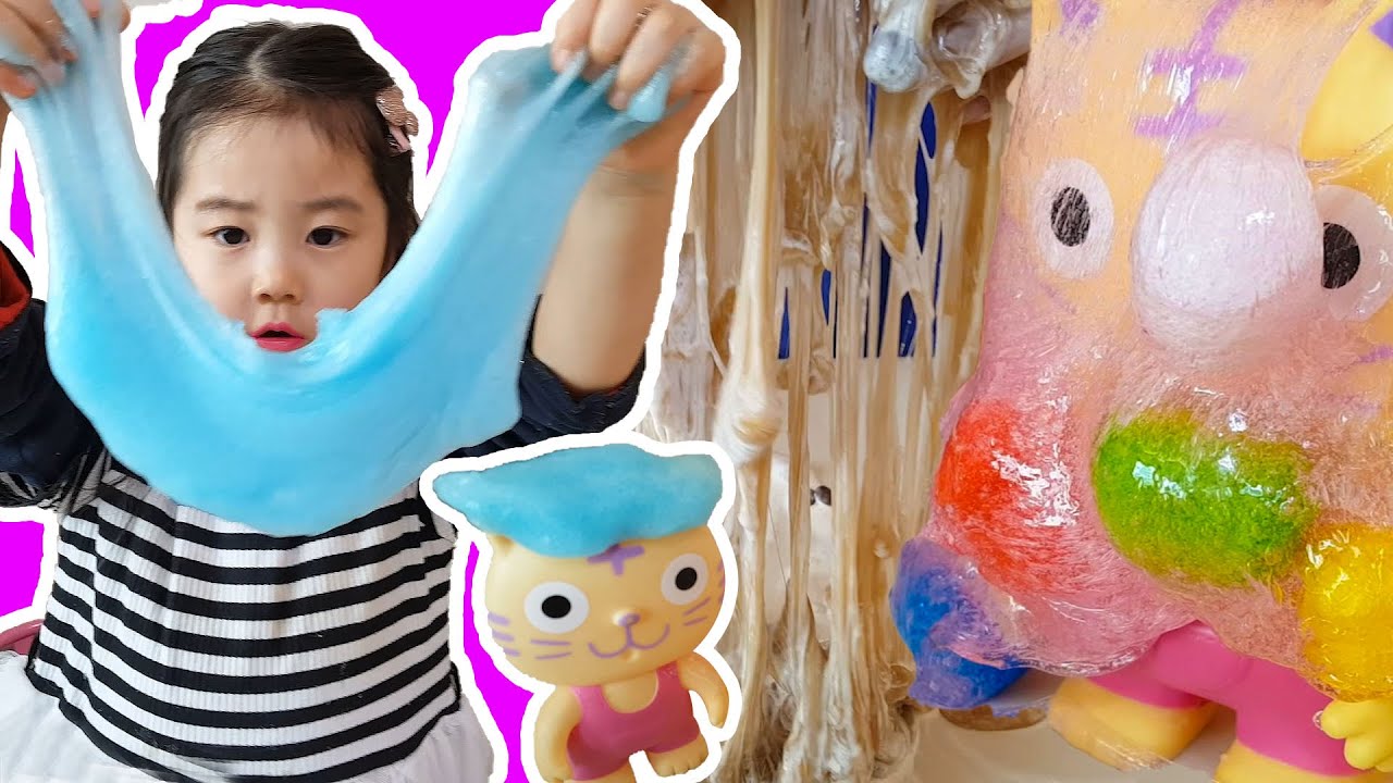 [아이슬라임] Slime 정말 재밌어요 재밌는 슬라임 냉장고에있는 먹는 생크림 넣었어요 슬라임으로 다양한놀이 액체괴물 Slime ...