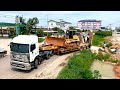 Incredible NEW Combines Experience Operating Of Project Filling Land Dozer Push & Truck Unloading