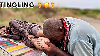 ASMR MOST TICKLISH FEET MASSAGE MEN BY A STREET BARBER | FOOT REFLEXOLOGY | LEG MASSAGE THERAPY ASMR