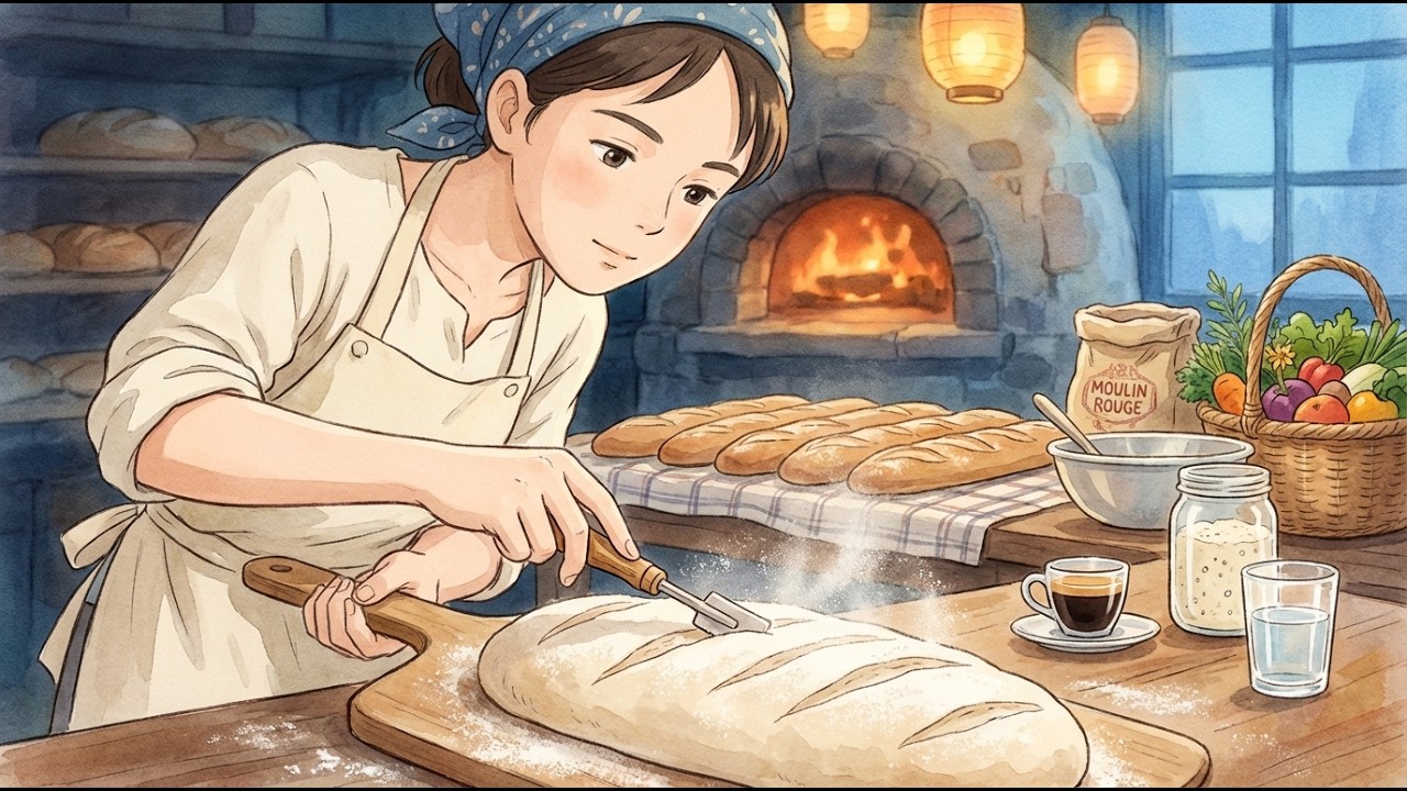 Blue Hour to Golden Morning: Rustic Boulangerie Baguettes | Ghibli Style ASMR