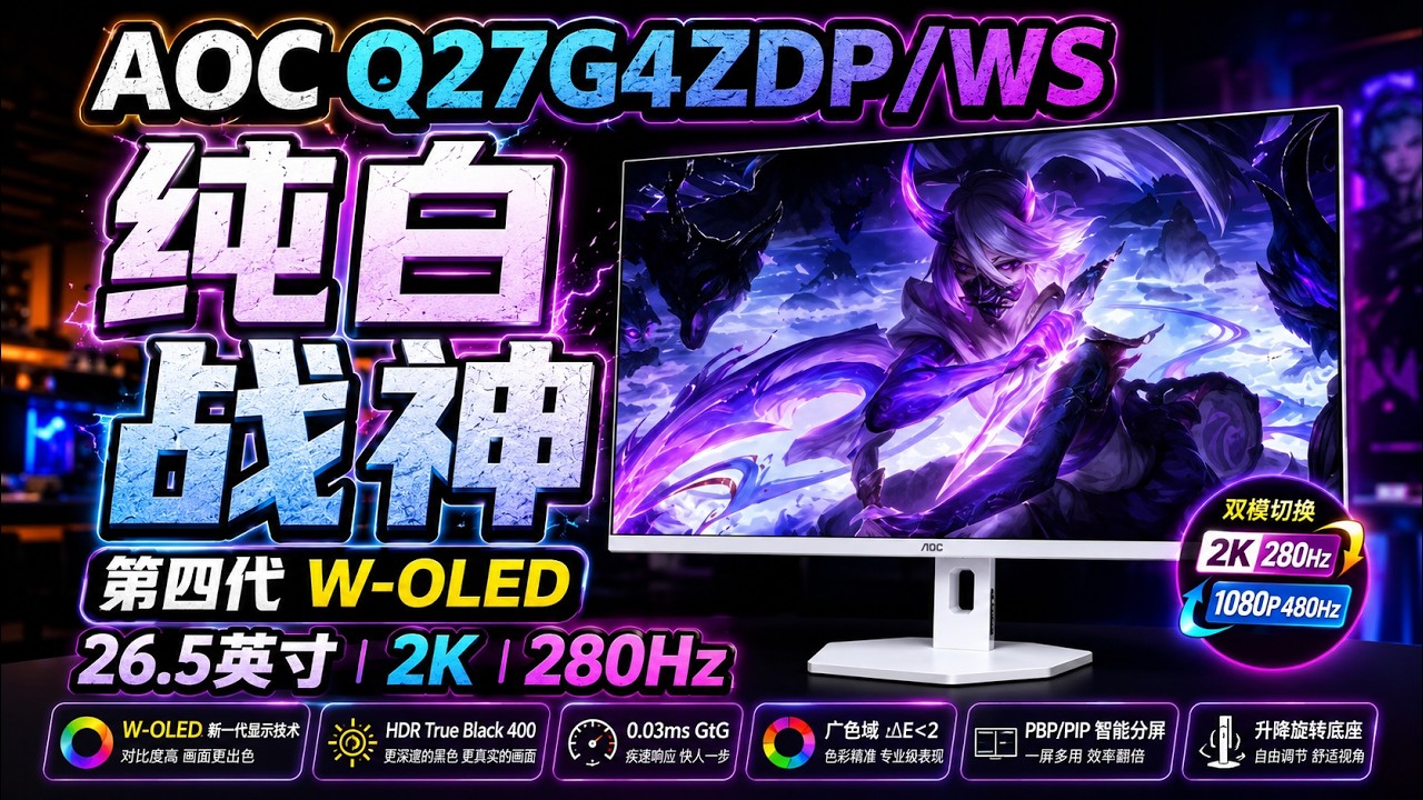 Màn hình Gaming AOC Q27G4ZDP/WS 26.5 inch QHD 280Hz 0.03ms Tandem WOLED G-SYNC
