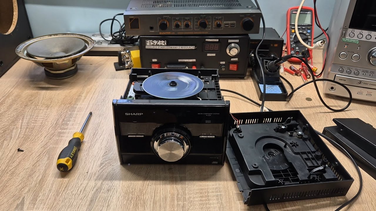 Test i naprawa CD w SHARP micro audio - mikrowieża od Ziziego - napęd CD regulacja, test USB, Jack
