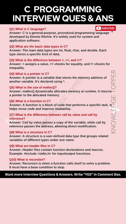 C Programming Interview Questions and Answers - YouTube