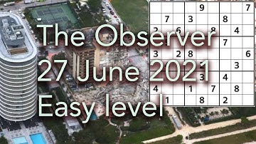Sudoku solution – The Observer 27 June 2021 Easy level
