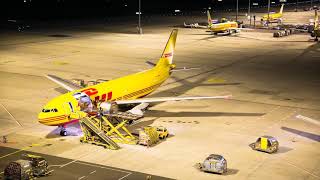 Night at the DHL hub in Leipzig