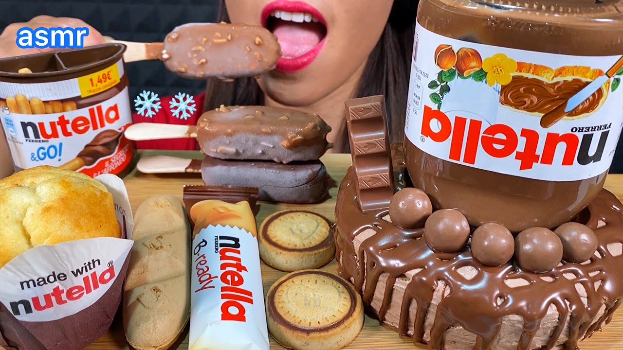 ASMR NUTELLA DESSERT PARTY, NUTELLA DRIP CAKE, ICE CREAM, MUFFIN, SNACKS MASSIVE Eating Sounds
