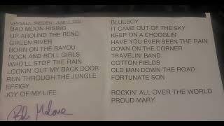 John Fogerty-setlist- Sweden Uppsala 2023 signed by Bob Malone