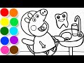 Como Dibujar y Pintar Peppa Pig en el  Dentista - Dibujando Para Niños - Learn Colors - FunKeep Art