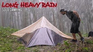 SOLO CAMPING HEAVY RAIN  BUILD SHELTER IN LONG HEAVY RAIN  ASMR