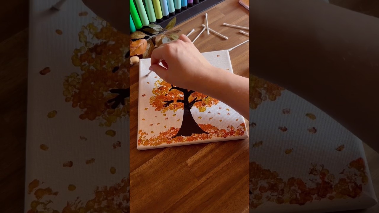 Aesthetic Herbstbild mit Wattestäbchen malen?! 🍂 Tolles Zimmerdeko DIY 😍 