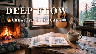 Deep Focus &amp; Creative Work in a Log Cabin 🔥 Acoustic Guitar &amp; Fireplace ASMR for Solitude