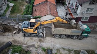 HYUNDAI & HITACHI Wheeled Excavators Drone View - Civil Excavation