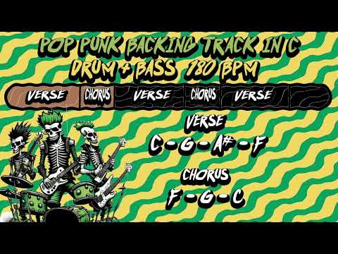 POP PUNK BACKING TRACK IN C 180 BPM DRUM & BASS