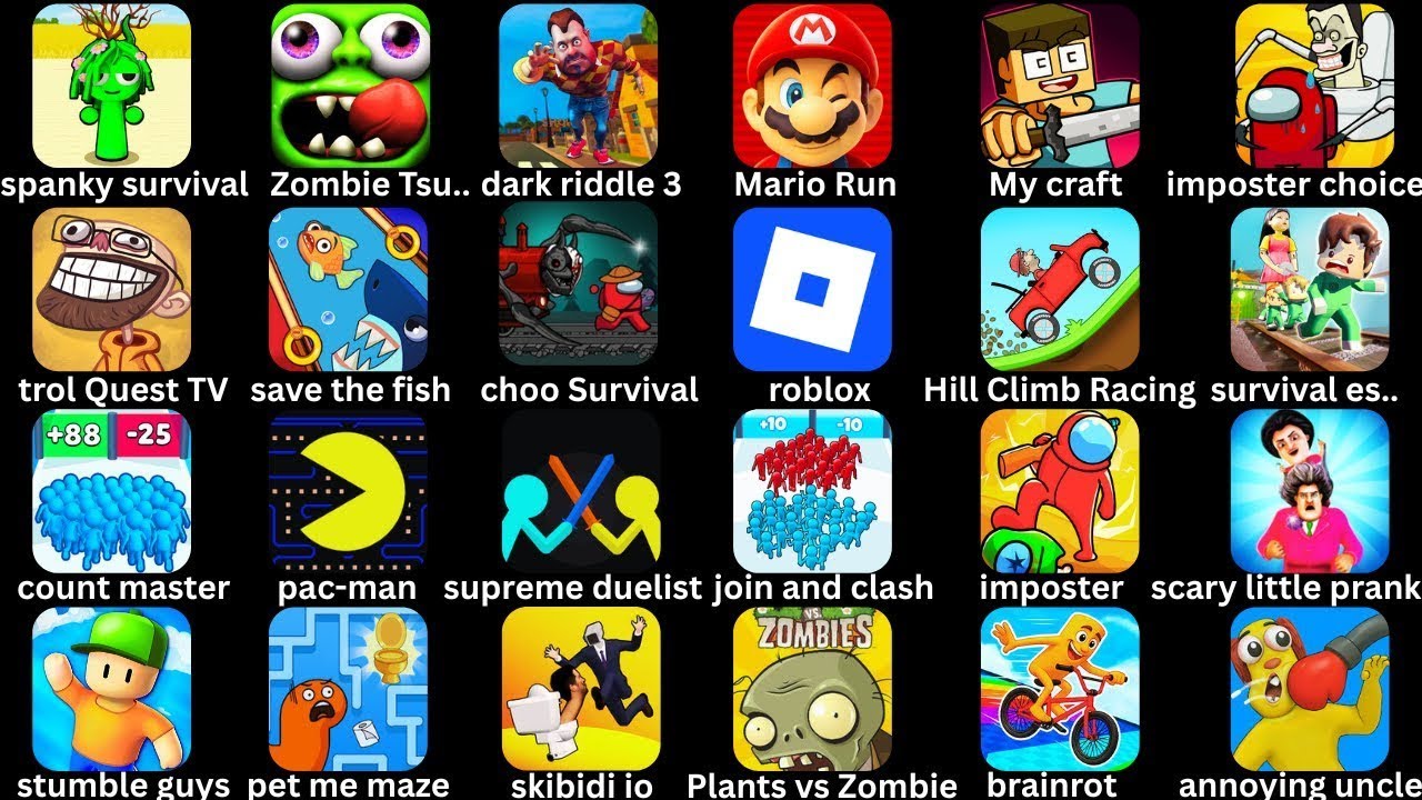 Spranky Survival,Bowmasters,Death Puzzle,Freaky Stan,Draw Master,Hide in Backrooms,DJ Music Run...