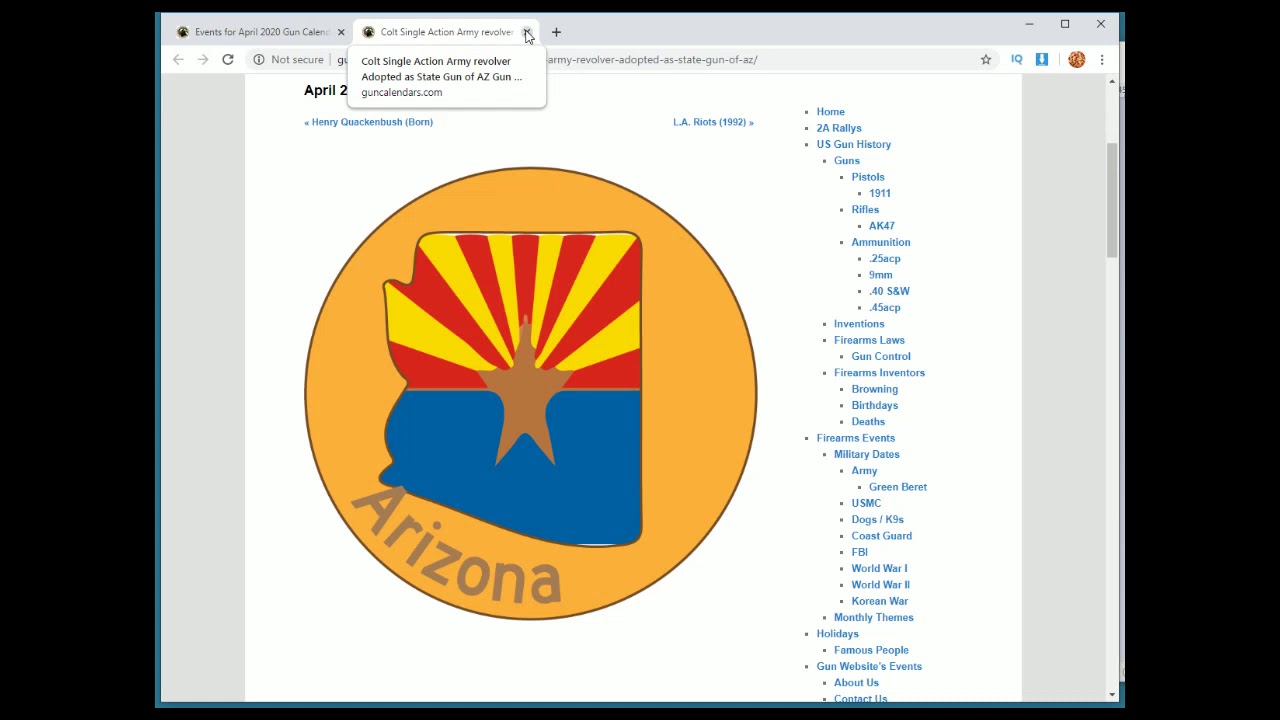 Colt SAA revolver Adopted as State Gun of AZ April 28 Firearm History