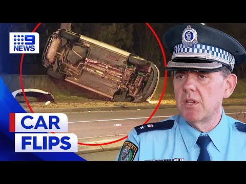 Boy, 13, arrested after car flips during Sydney police pursuit | 9 News Australia