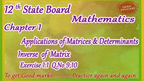 12th Maths|Application of Matrices and Determinants| Exercise 1.1 Q.no 9, 10