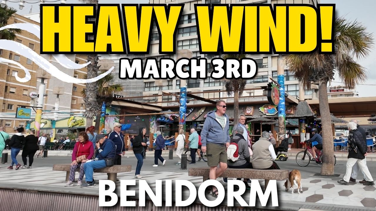 Benidorm - Busy Levante Beach with HEAVY WIND & Cloudy Weather! 😲☁️