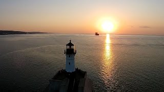 Duluth Sunrise & Ships from the air