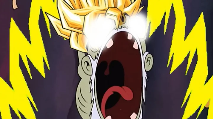 Screaming guy from Cuphead Show but he goes Super Saiyan