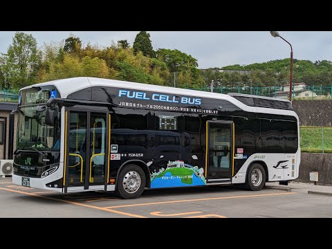JRバス東北　燃料電池バス　川俣線　川俣高校前バス停を発車　川俣高校前→福島駅（東口）