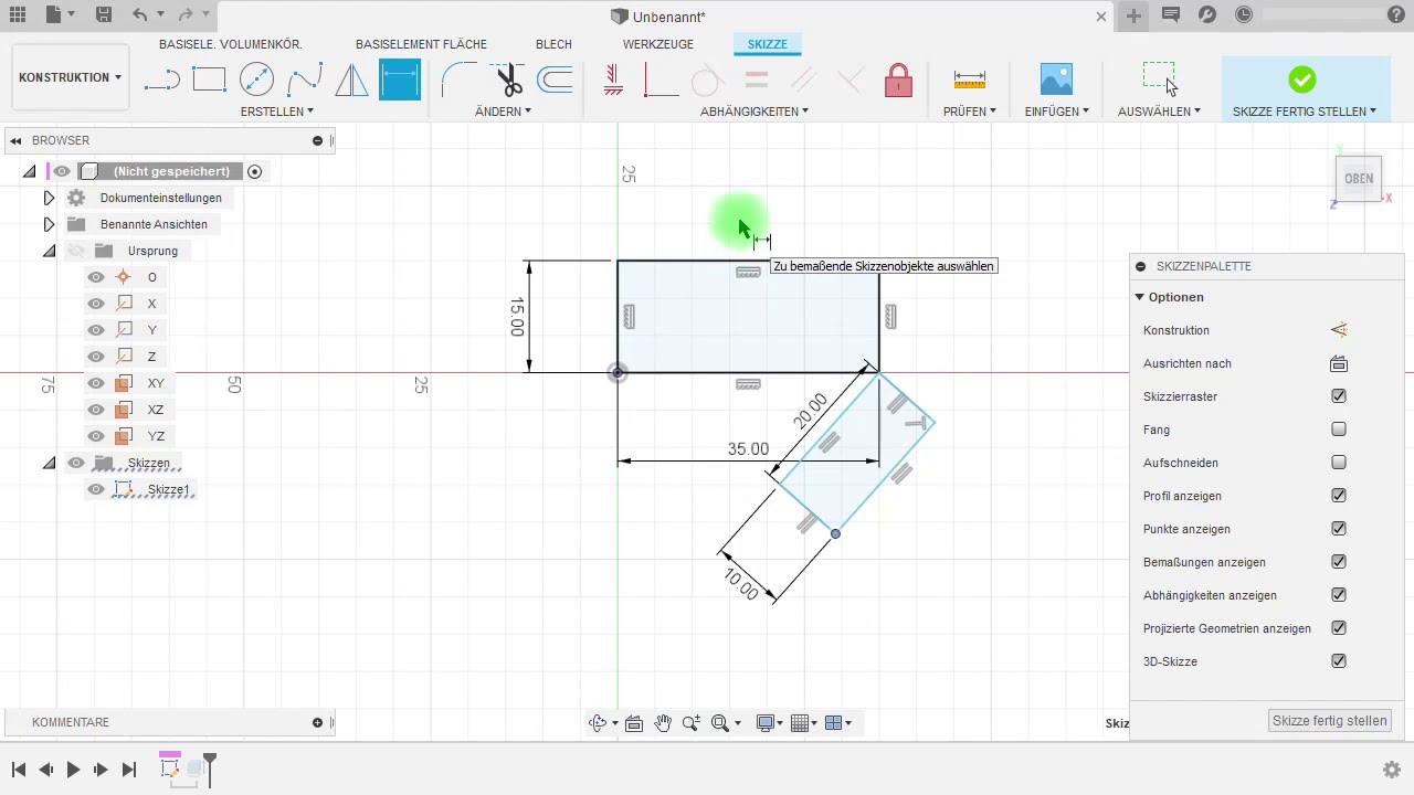 Update Autodesk Fusion 360: Der Befehl Rechteck
