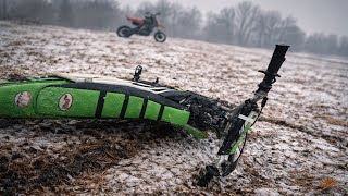 I spun out on my KX 65 dirtbike on snow!! ￼