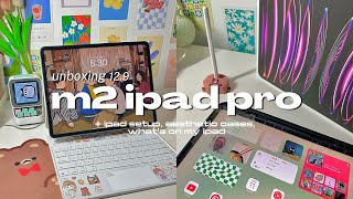 ? m2 ipad pro 12.9” unboxing 2023 | apple pencil, aesthetic cases & accessories ? | apple unboxing