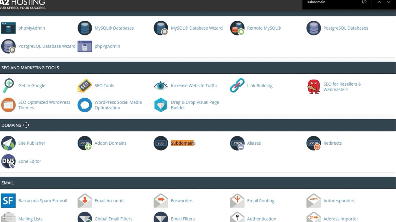 How to Add a Subdomain in cPanel with A2 Hosting - YouTube