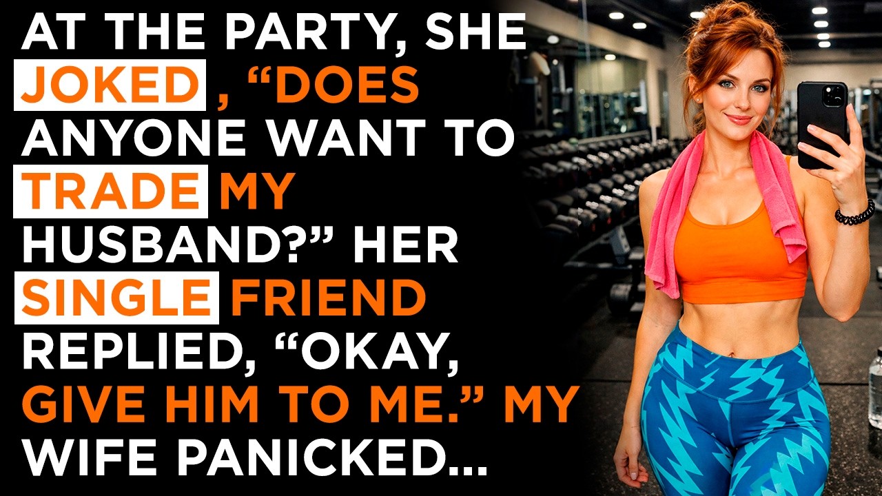At the party, she joked, “Does anyone want to trade my husband?” Her single friend replied...