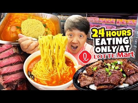 Eating ONLY KOREAN GROCERY STORE FOOD for 24 Hours! Lotte Mart FOOD TOUR