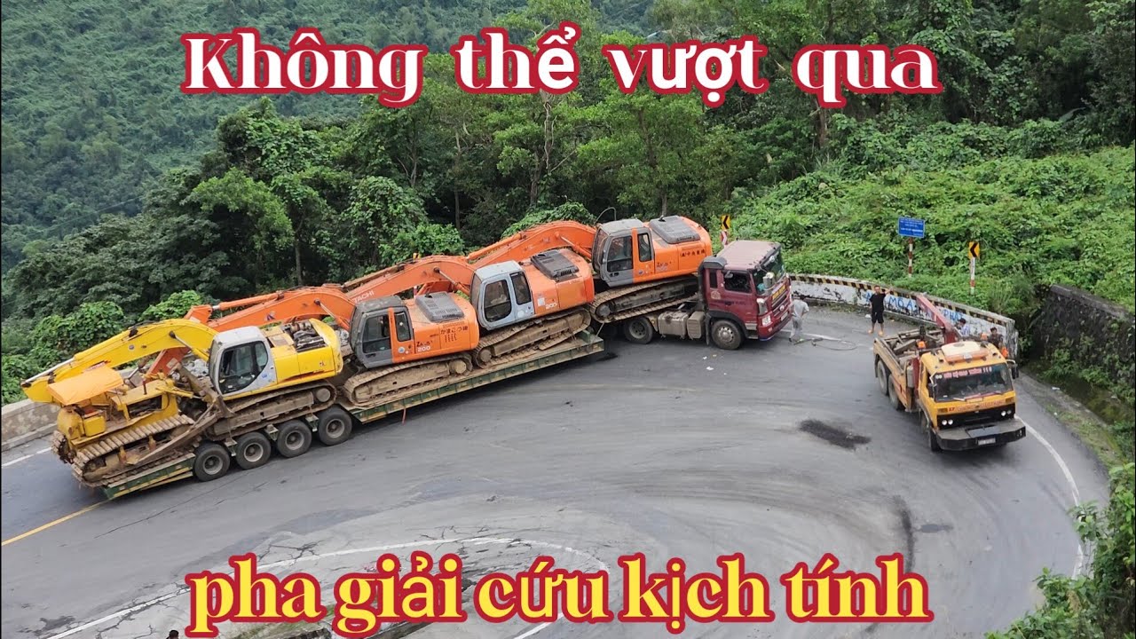 GIẢI CỨU XE ĐẦU KÉO KHÔNG THỂ VƯỢT QUA KHÚC CUA GẤP TRÊN ĐÈO HẢI VÂN