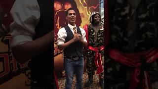 Taimak thanking fans for attending The Last Dragon’s 35th Anniversary Celebration at 2019 UASE