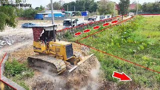 Full Video, Pour soil around the lake, By Bulldozer KOMATSU D31P, Dump Truck Unloading