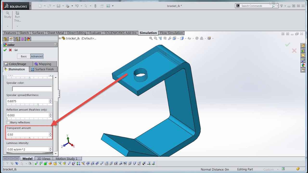 My SOLIDWORKS Transparent Part will not revert back to Shaded