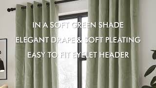 Catherine Lansfield - Velvet Pinsonic Leaf Green Eyelet Curtains