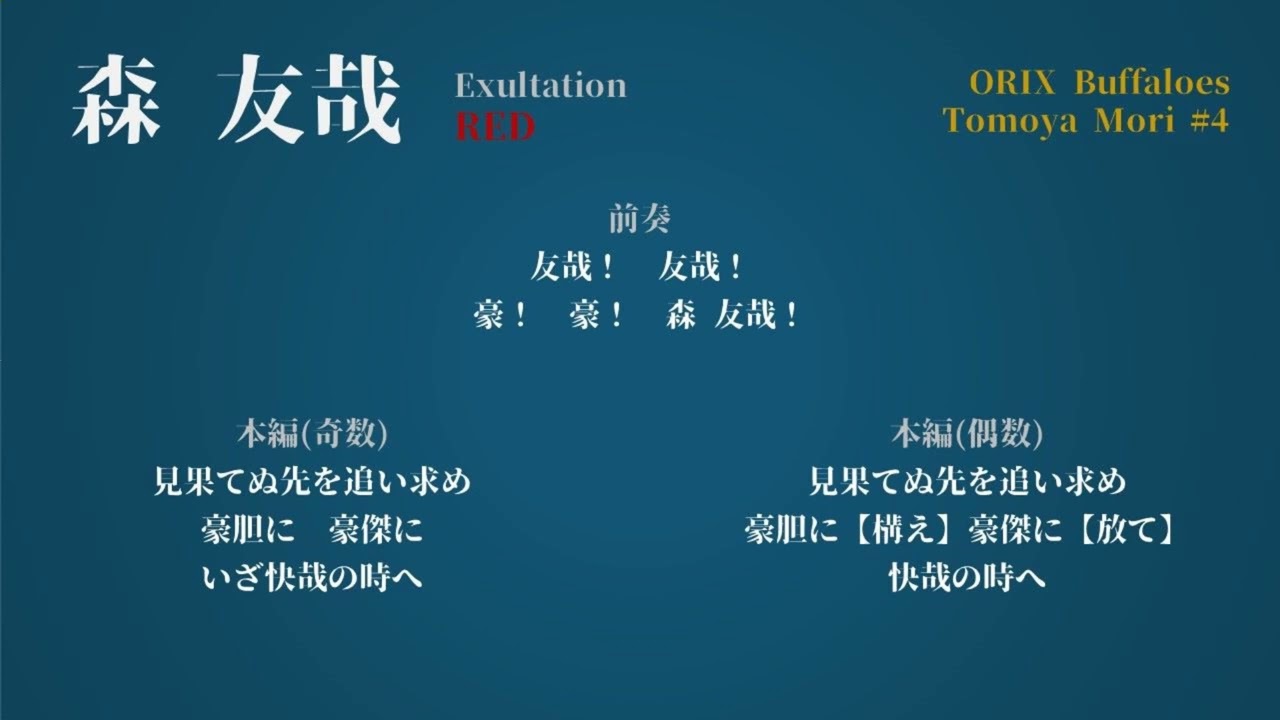 森 友哉　応援歌　exultation RED   7分半耐久