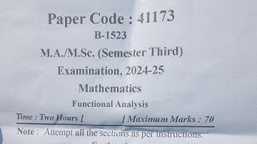 M.A./M.Sc. 3rd Semester Mathematics (Functional Analysis) Paper 3rd Question Paper 2024–25, MJPRU 
