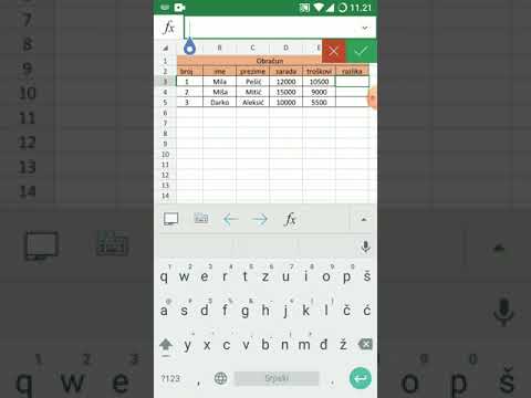 Excel na pametnom telefonu - jednostavna tabela