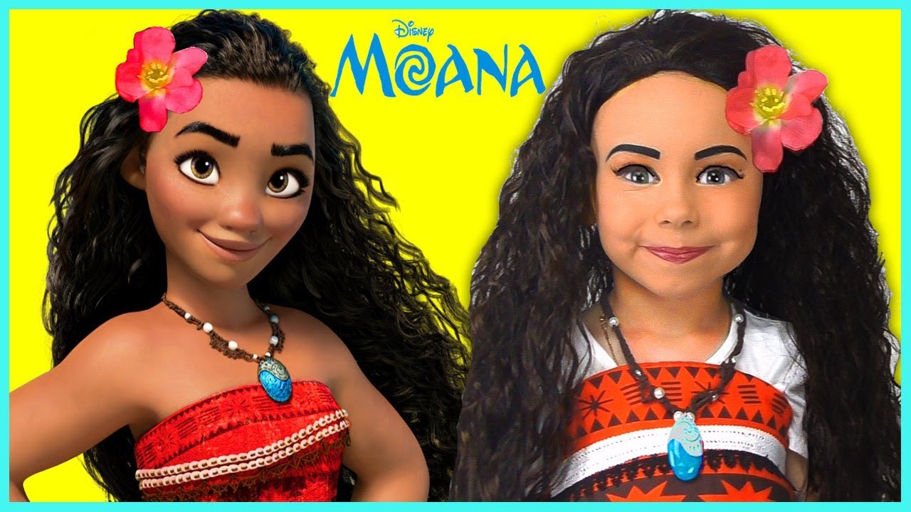 DISNEY MOANA MAKEUP Tutorial Kids & Costume Disney Princess Alisa Pretend Play with Toy and Doll - YouTube