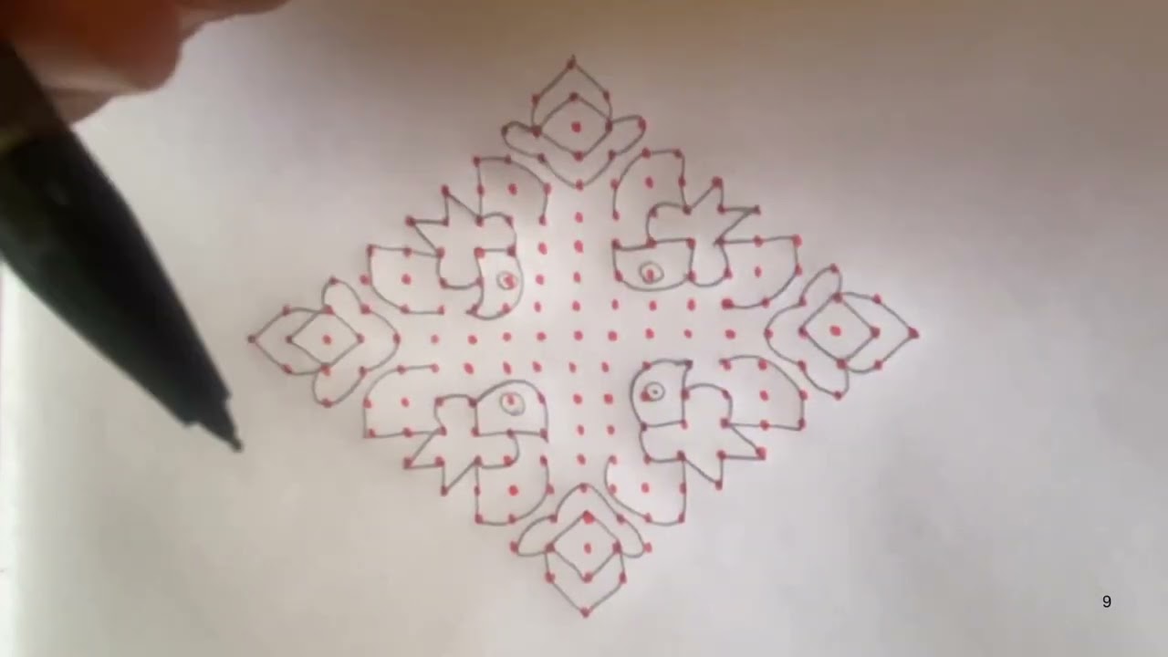 # 1353 easy birds 🦅 design kolam by using 19 to 1 straight dots 