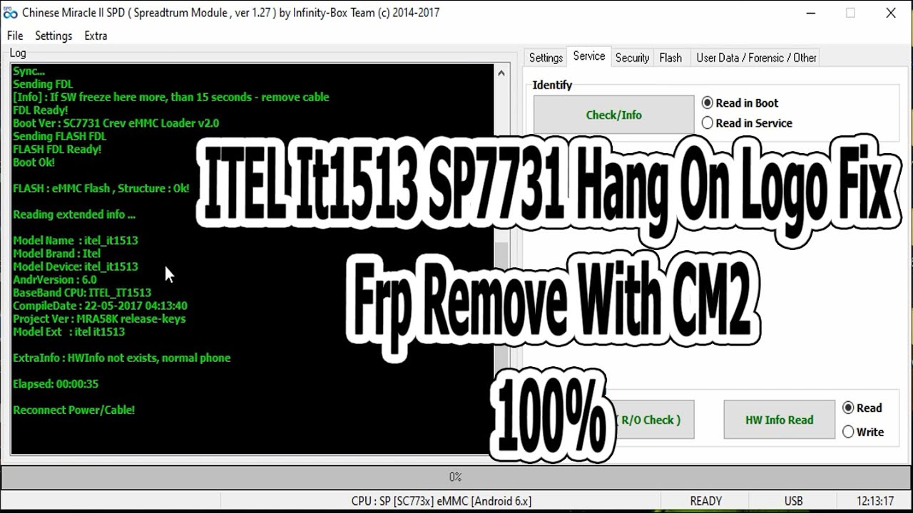 ITEL It1513 SP7731 Hang On Logo Fix || Frp Remove With CM2