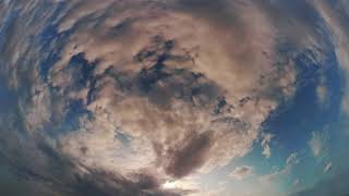 Sky 360 wide-angle Fisheye Timelapse VR Sky with cloud 360 Sky for VR relaxation. Timelapse 180 Sky.